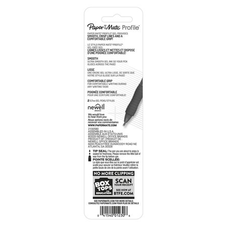 Paper Mate Profile Gel Black Retractable Gel Pen , 2PK 2096535